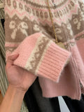 Pink Jacquard Bow Knitted Cardigan-Outfit