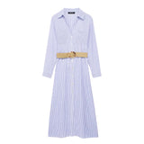 Spring Dress With Belt Striped Shirt 8351025-Outfit