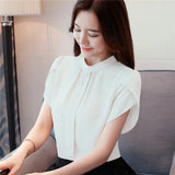 Fongt Jacket Apricot Short Sleeve Small Shirt New Petal Sleeve Ribbon Half Turtleneck Chiffon Shirt Female Summer-Outfit
