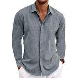 Fongt Men's Linen Long-Sleeved T-Shirt Loose Sweatshirt Solid Long-Sleeved Cotton Shirt Men's Large Size Men's