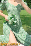 Floral Bohemia Dress Women French Style Chiffon Split Fairy Dress Female Sexy Elegant Beach Boho Korean Dress 2023