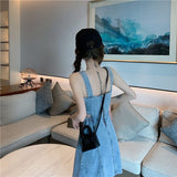 Dress Women Denim New Summer All-match College Square Collar Harajuku Clothes Backless