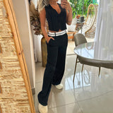 Fongt New Fashion Commuter Suit Suit Casual V-Neck Sleeveless Striped Vest Straight Pants And Trousers-Outfit
