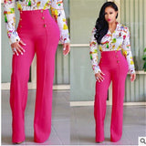 Fongt Early Autumn New Solid Color Bhabred Decorative Button Straight High Waist Broad Leg Female