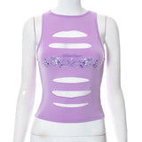 Dark Y2k Punk E-girl Aesthetic Women Tank Tops Gothic Grunge Sexy Cut Out Black Crop Top Printed Skinny Streetwear