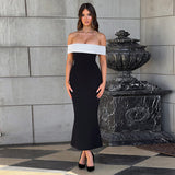 Color Casual Shoulder Dress 2024 Spring New Slimming Bag Hip Skirt-Outfit
