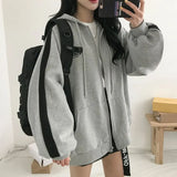 Women Hoodies New Autumn Casual Solid Color Harajuku Oversized Sweatshirts Korean Version Zip Up Long Sleeve Hoodie Coats