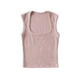 Trend Women's Knitted Jacket Generous Collar Solid Color Slim Short Style Small Vest High Waist Navel Sleeveless Blouse-Outfit