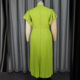 Fongt Fashion Elegant Windy Green A-Fel Dress Party Banquet High Waist 100-Folded Dress Formal Dress