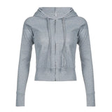 Fongt Style Spice Girl Solid Color Hooded Basic Hoodie Female Zipper Cardigan Slim Long Sleeve Jacket Jacket-Outfit