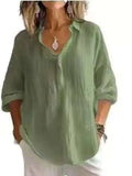 Fongt New Solid Color Leisure Loose Size V Collar Long Sleeve Top Shirt Woman
