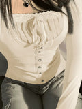 Fleece Bow-Neck Ribbed Lace Blouse-Outfit