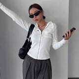 Fongt Simple Casual Niche Solid Color Pocket Hooded T-Shirt Slim Zipper Thread Show Slim Cardigan Top-Outfit