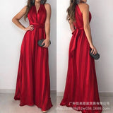 New Wish Spring And Summer Striped Straps V-Collar Sexy Evening Dress Women's Spot-Outfit
