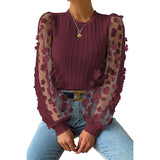 Fongt Women's Wear Mesh Small Flower And Snow-Flake Shirt Women 2025 Spring And Summer Round Collar Thin-Sleeved Top