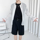 Stylish Summer Jacket Men Collarless Black White Plaid Mesh Breathable Sunscreen Coat Loose Ultra-thin Casual Clothing