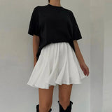 Ruffles Solid Elastic Waist Mini Skirt-Outfit