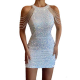 Fongt 2025 New Sexy Fashion Hanging Neck Escew Escuse Tuxedo Hip Crystal Splicing Leek