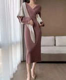 Women's Autumn Winter New Retro Temperament V-neck Sexy Backless Slim Knitted
