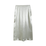 New Satin Champagne Medium-Long Fashionable Half Skirt-Outfit