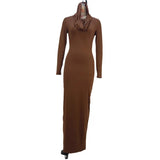 Fongt Solid Color Tight Dress Socialite Wind Long Style Step Buttock Skirt Long Sleeve Dress Woman-Outfit