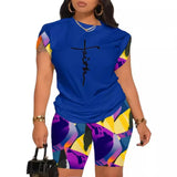 Fongt Summer New Women's Temperament Digital Printing Round-Neck Short-Sleeved