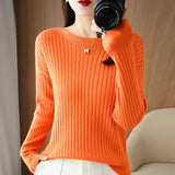 Fongt Round Collar Knit Women's Thin Early Spring And Autumn With A Sweater Long-Sleeve T-Shirt Wool Undershirt Loose.-Outfit
