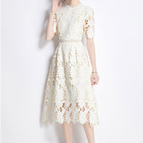 Fongt Spring Dress 2025 New Female Heavy Industry Water-Soluble Lace-In-Air Long-Colored Dress Holiday Dress