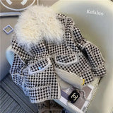 2023 Autumn Winter Faux Lamb Fur Sheepskin Coat Plaid Granular Sheep Shearing Jacket Female Casual Warm