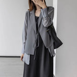 Korean Fashion Sheer Coat For Women Notched Collar Long Sleeve Solid Minimalist Lace Up Blazers Female Clothes