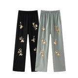 Spring Sequins Set With Loose Shirt Sequins And Straight Trousers-Outfit