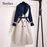 autumn long sleeve patchwork office ladies Long Coat Women Double Breasted Slim Trench Coat Korean Outwear