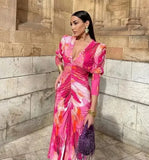 Fongt Women's Explosive Folded Print Long-Sleeved Dress With Thin Fashion Temperament