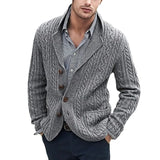 Fongt And Winter New Men's Long Sleeve Knit Cardigan Single Breasted Pocket Stranded Flower Suit Collar Casual Men's