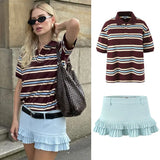 Fongt Spring Long Sleeves Vintage Striped Spoo T-Shirts For Loose T-Shirts