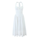Style Lace Splicing And Compression Bar Long Neck Dress In Spring-Outfit