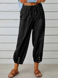 Loose High Waist Button Cotton And Linen Trousers