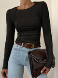 Breast Shape Stitching Long Sleeve T-Shirts Spring Autumn Women Slim Fit Casual Crew Neck Basic Bottoming Pullover Tops-Outfit