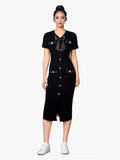 Fongt Small Fragrant Temperament V-Neck Bow Bow With Beads Button Opening Knitted Dress