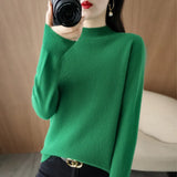 Fongt 2024 Autumn / Winter New Women's Korean Version Slim Half High Collar Short Solid Color Bottom Sweater-Outfit