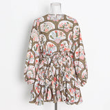 French Vintage Holiday Dress 2025 Summer New Fashion Design Smashed Flower With Long Sleeve Short