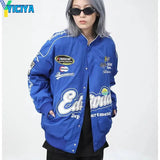 Bomber Woman Varsity Jacket American Retro High Street Bombers Stand Collar Long Sleeves Racing Coat American