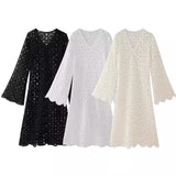Fongt Women's Explosive Lace Embroidered Long-Sleeved Dress