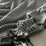 Fongt Spring And Summer New Korean Version Of The Fashion Show Thin Black And White Check-Down Bottom Shirt Gas Five-Sleeved Shirt Female