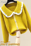 Winter Sweater Peter Pan Collar Pearl Button Pullover Women Long Sleeve Top Knit Slim Hit Color Sweaters Ladies Pull
