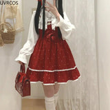 Vintage Lolita Blouses Women White Kawai Lace Peter Pan Collar Rose Bow Chiffon Shirts Black Elegant Long Sleeved Top-Outfit
