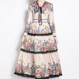Fongt Style Elegant Floral High-Sense Dress With Bow Bow To Clear Thin Lace Lace Knee Dress