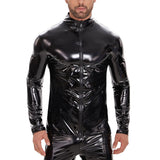 Fongt For Men's PVC High Bright Patent Leather Coat Sexy Leather Leather Coat No Odor Size Accurate-Outfit