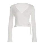 Solid Wrap Around Top And Drawstring Pants Set-Outfit