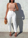 Fongt Women's Clothing Large-Size Fashion Temperament Casual Thin High-Waisted Trousers Solid African Professional Pants